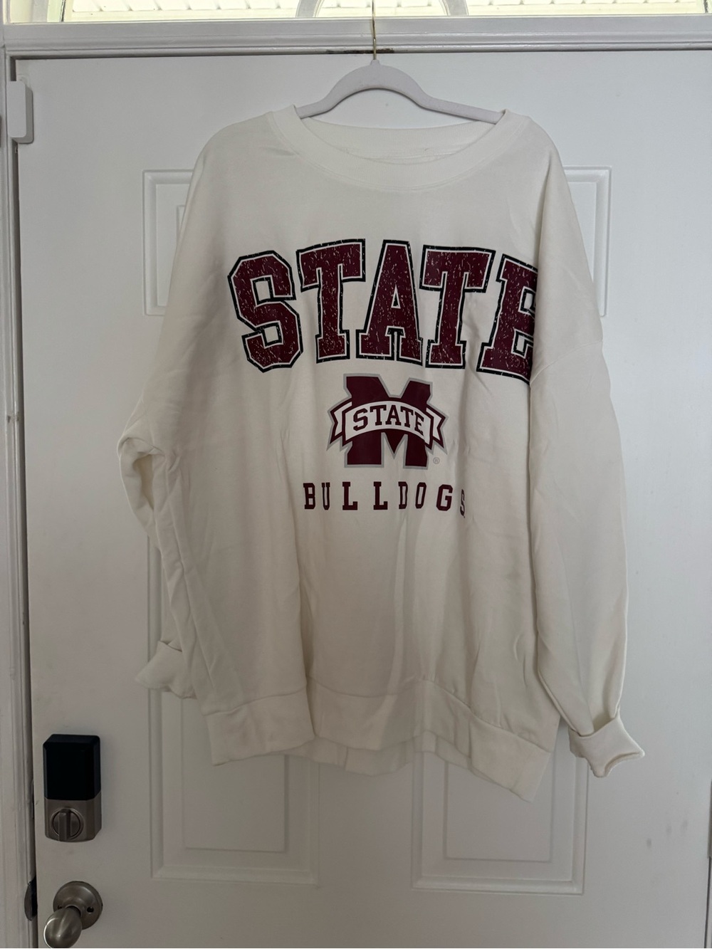 White 'STATE Bulldogs' Graphic Crewneck Sweatshirt - Maroon Print